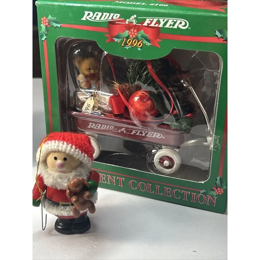 Lot of 7 Vintage Christmas Ornaments Reindeer Santa Bear Radio Flyer Retro‎